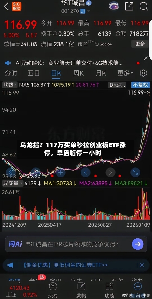 乌龙指？117万买单秒拉创业板ETF涨停	，早盘临停一小时-第3张图片