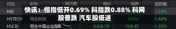 快讯：恒指低开0.69% 科指跌0.88% 科网股普跌 汽车股低迷