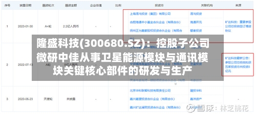 隆盛科技(300680.SZ)：控股子公司微研中佳从事卫星能源模块与通讯模块关键核心部件的研发与生产