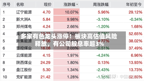 多家有色龙头涨停！板块高估值风险释放	，有公司股息率超3%-第2张图片