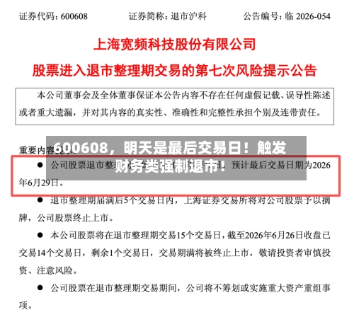 600608，明天是最后交易日！触发财务类强制退市！-第2张图片