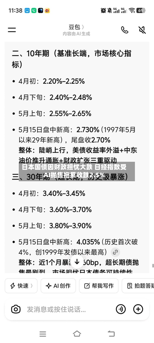 日本国债因财政担忧大跌 日经指数受AI抛售拖累收跌2.5%