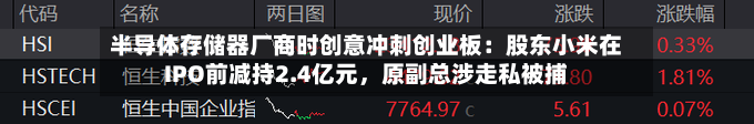 半导体存储器厂商时创意冲刺创业板：股东小米在IPO前减持2.4亿元，原副总涉走私被捕