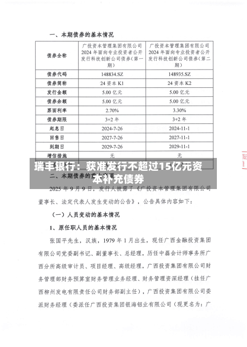 瑞丰银行:获准发行不超过15亿元资本补充债券-第2张图片